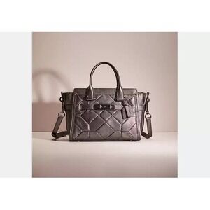 Coach Swagger 27 Patchwork Gunmetal Metallic Leather Carryall Purse 34547 $550